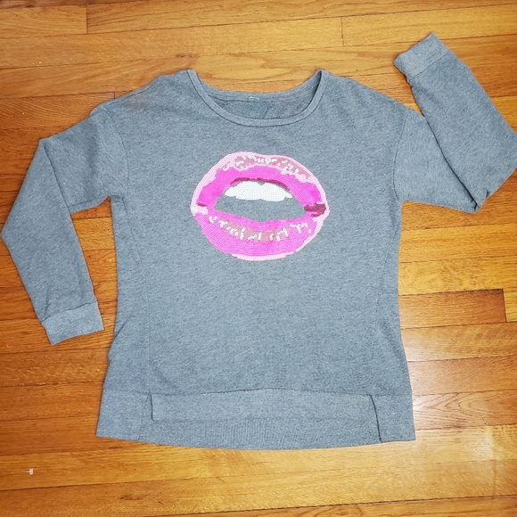 Juicy Couture M/L Sweatshirt Terry Heather Gray Sequin Lips Kiss Long Sleeve - Picture 10 of 10